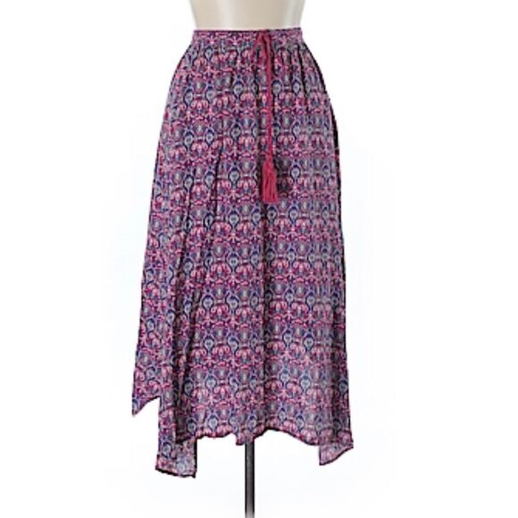 Hollister MIDI Skirt Womens Small Boho Drawstring Waist Handkerchief Hem - Picture 1 of 6